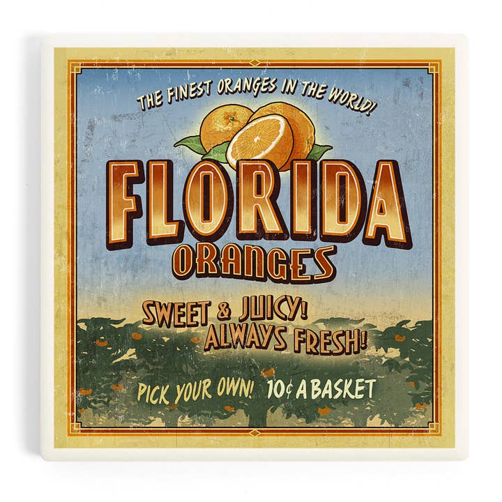 CERAMIC COASTER Florida, Orange Orchard Sign for wholesale by Lantern Press