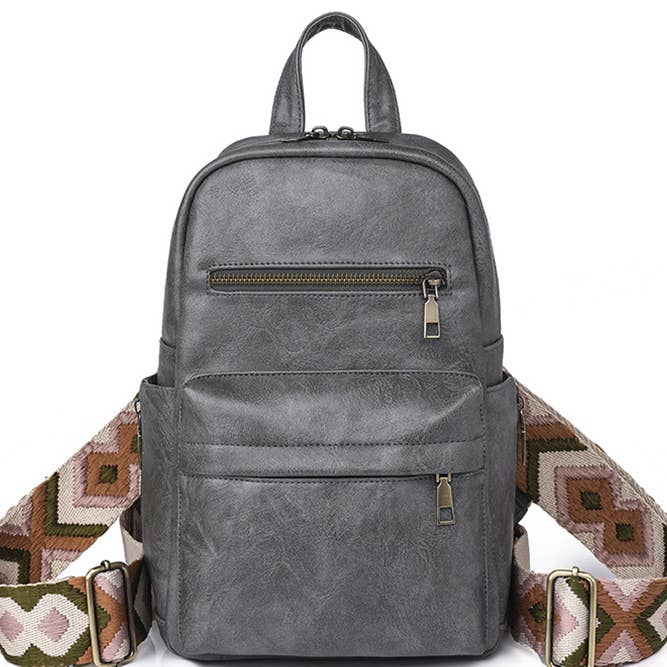 UNISHE - Wholesale Backpack - Women's - Aztec Strap Zipper PU Leather Backpack ZK174