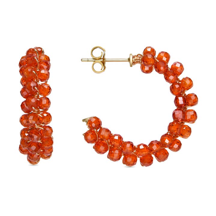 Boucles d'oreilles en argent sterling 925 et cristal orange finition or 18k - Siran pour la vente par Luxenter