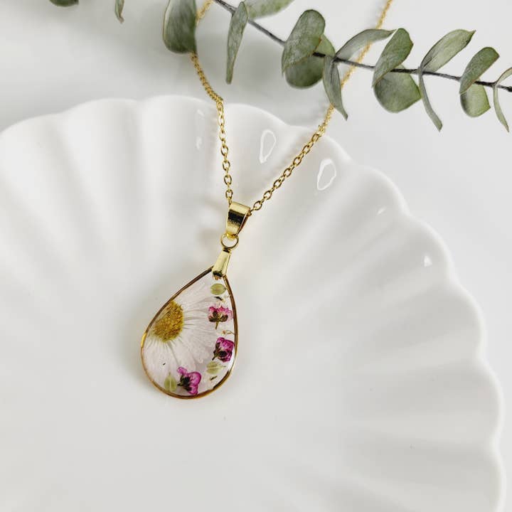 Colar de flor de nascimento de abril - Margarida & Ervilha-de-cheiro (gota) por atacado de Rhodonco