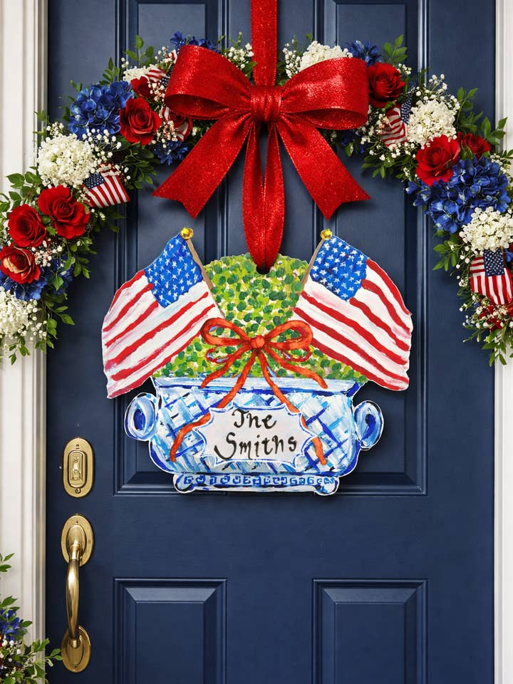 LARGE Designer To-Be Personalized American Topiary Door Hang for wholesale by Mid Mod Design LLC
