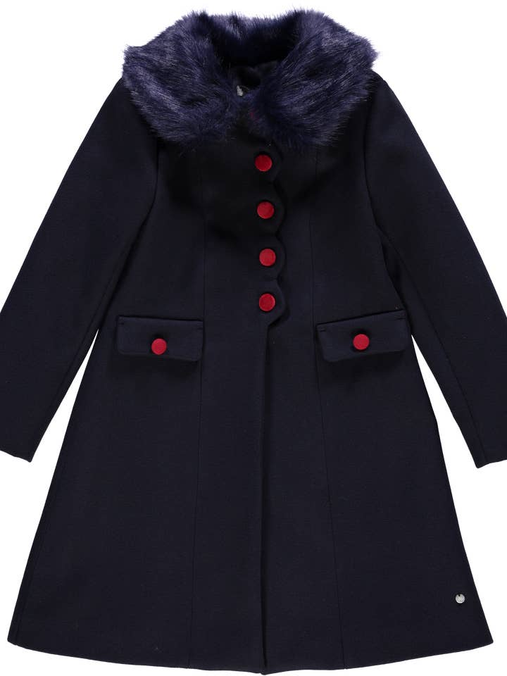 Navy coat with fur for wholesale by Piccola Speranza