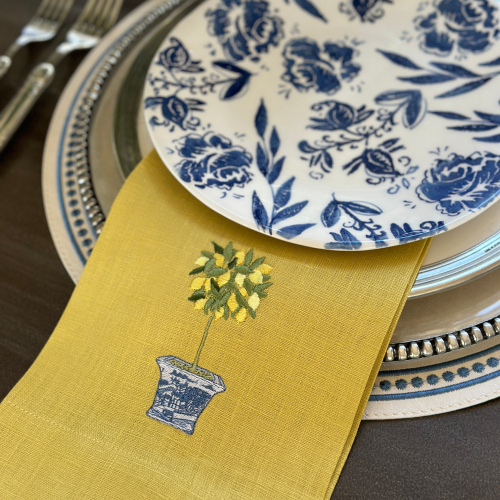 Arte Italica & Crown Linen Designs - Wholesale Tea Towel - Lemon Topiary Linen Towel2