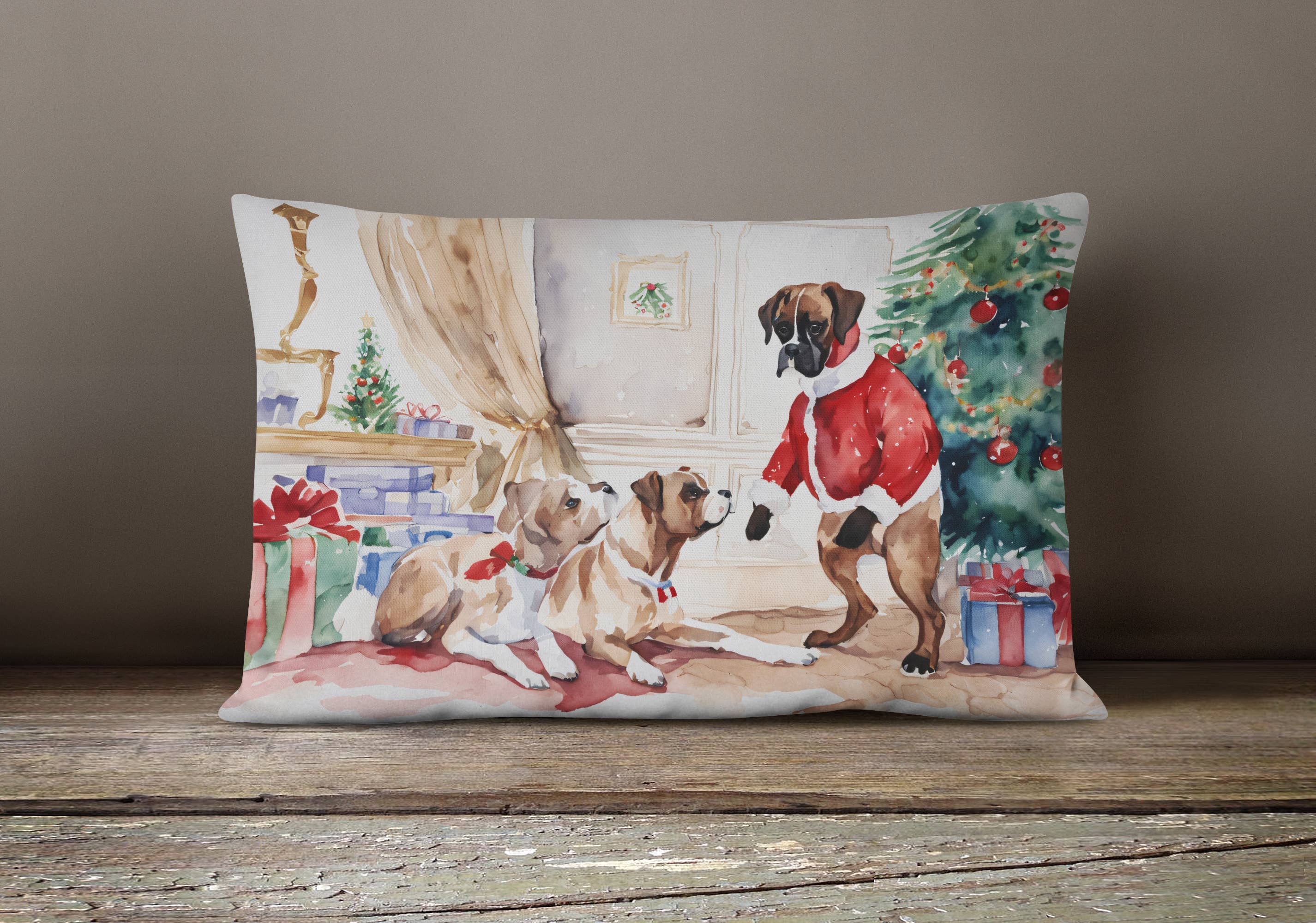 Caroline's Treasures - Wholesale Throw/Decorative Pillow - Fawn Boxer Christmas Fabric Decorative Pillow2