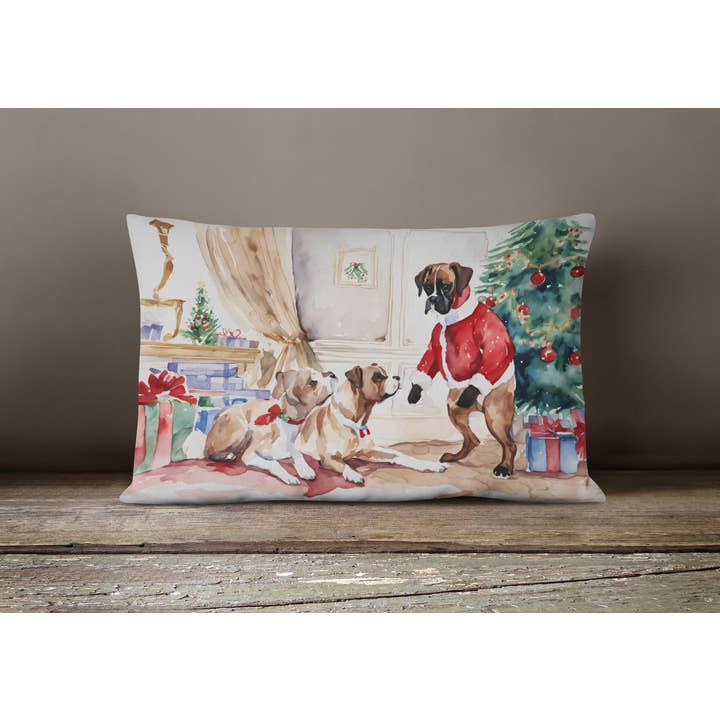 Caroline's Treasures - Wholesale Throw/Decorative Pillow - Fawn Boxer Christmas Fabric Decorative Pillow2