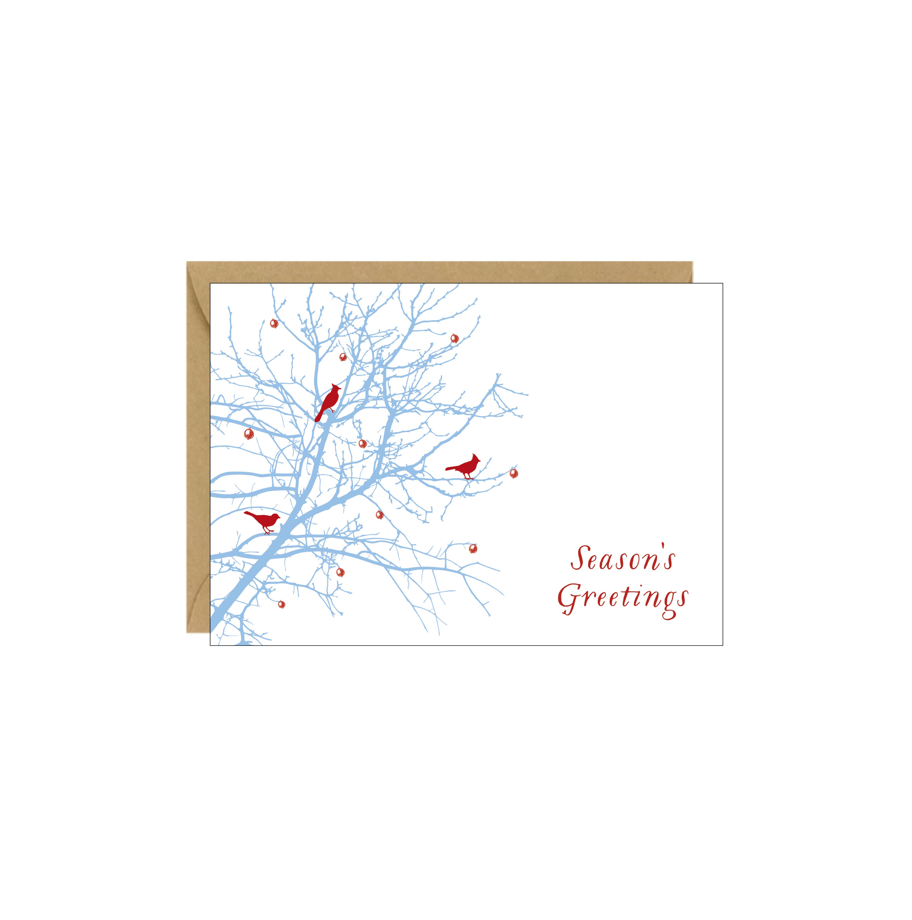 Idea Chic - Wholesale Season's Greetings Card - Berry, Bird & Branch Holiday Enclosure Card