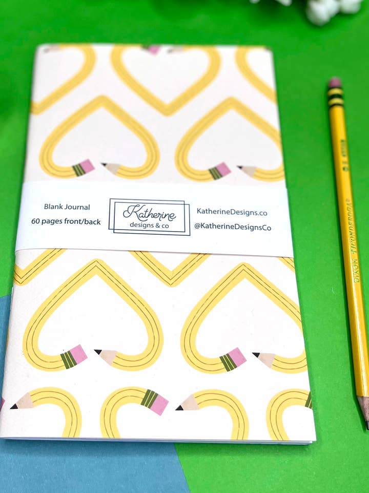 Pencil Hearts Teacher Journal, stationery appreciation gift for wholesale by Katherine Designs & Co.