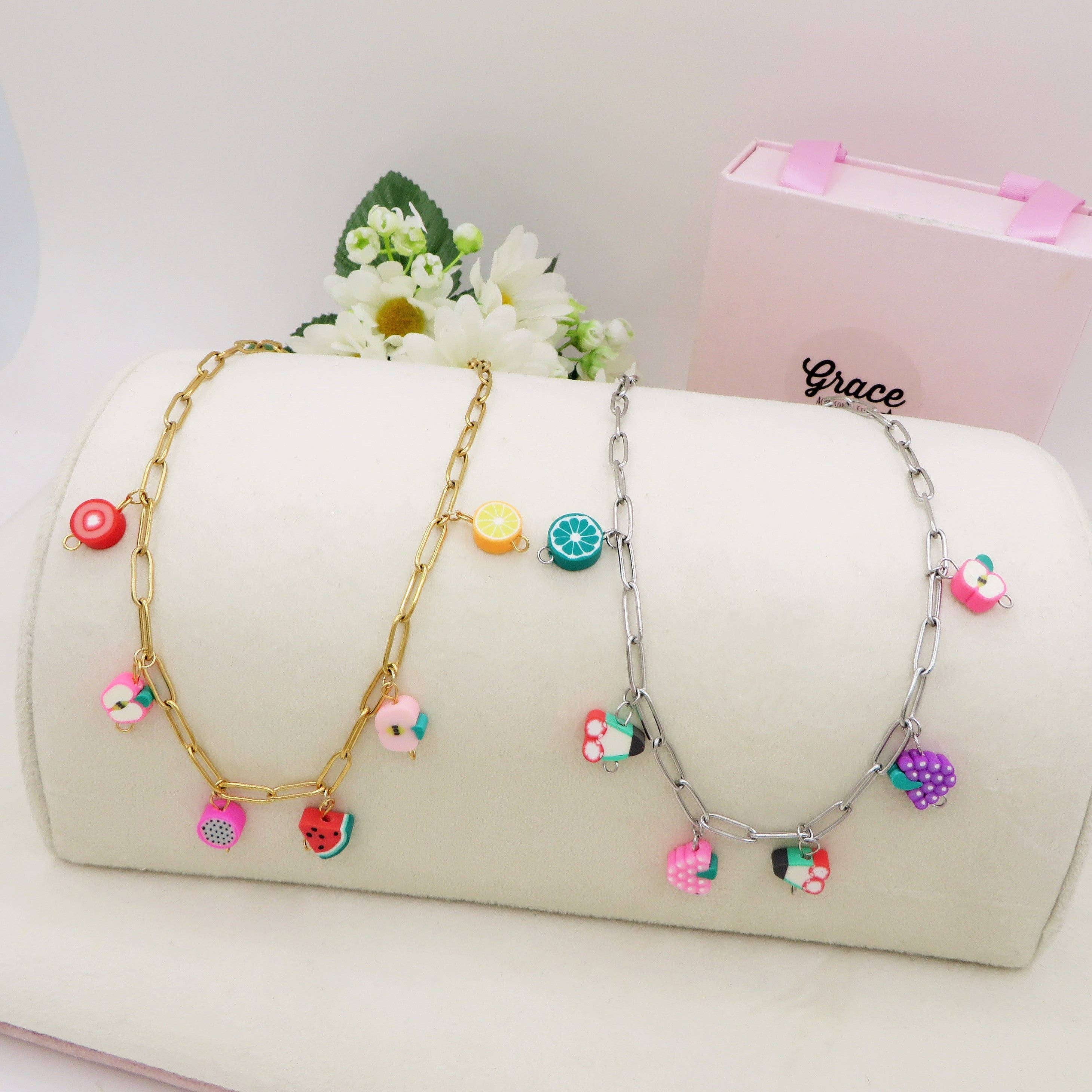 Daemon srls - Wholesale Pendant/Charm Necklace - CUTE FRUITS - ACCIAIO inossidabile - Collana catena charms frutta4