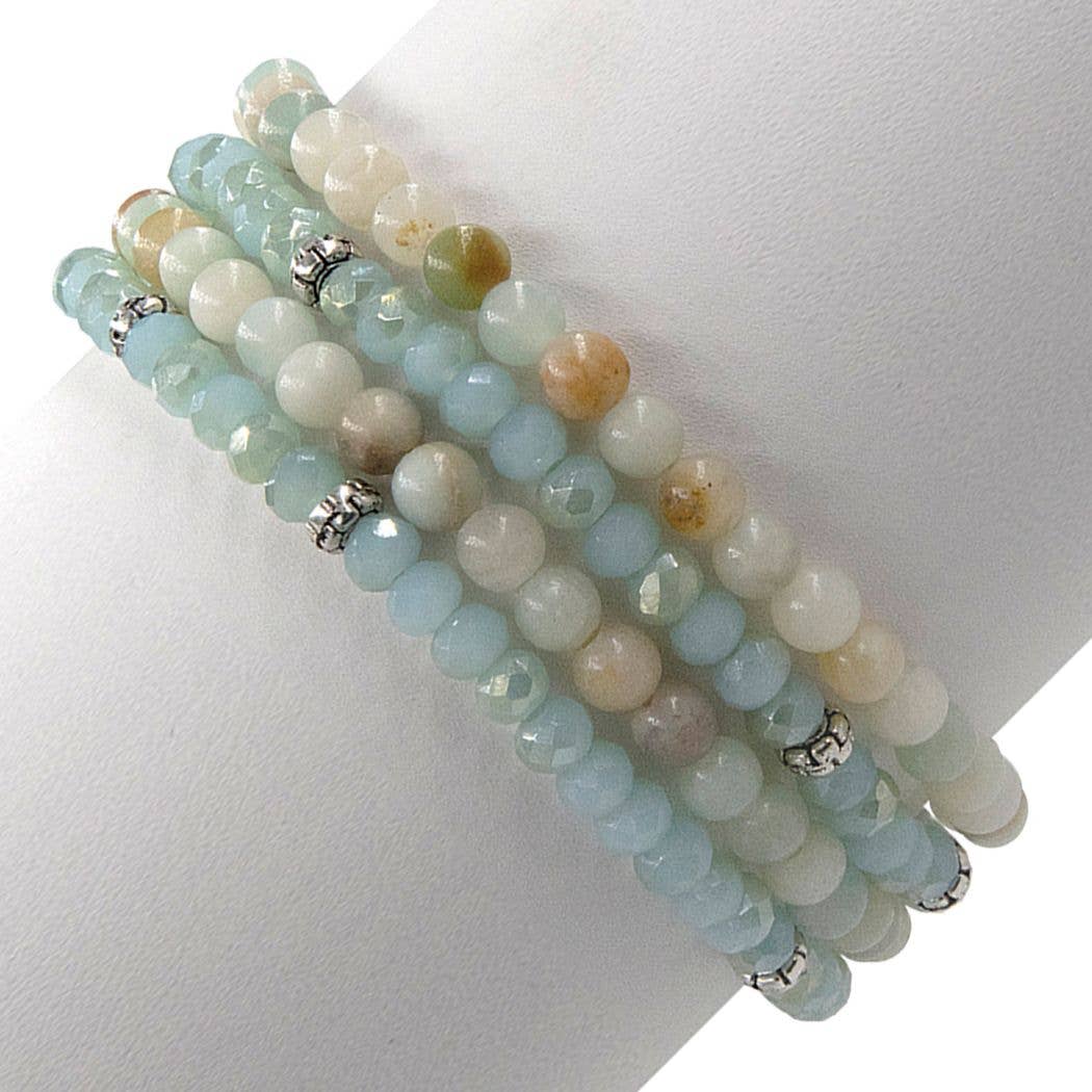 My Fun Colors - Wholesale Beaded Bracelet - Gemstone + Crystal Bead Stretch Bracelets, Set4 | 24 Styles!7
