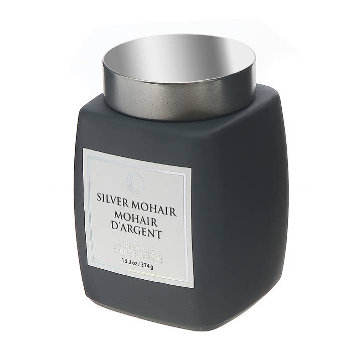 13.2 Oz Luxe Scented Square Candle With Lid Silver Mohair for wholesale by IH Casa Decor