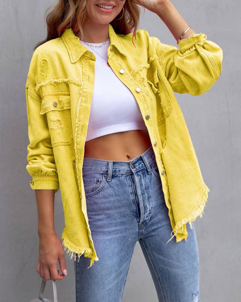 HIDDENBRAND - Wholesale Denim Jacket - Women's - Ripped Loose Denim Jacket14