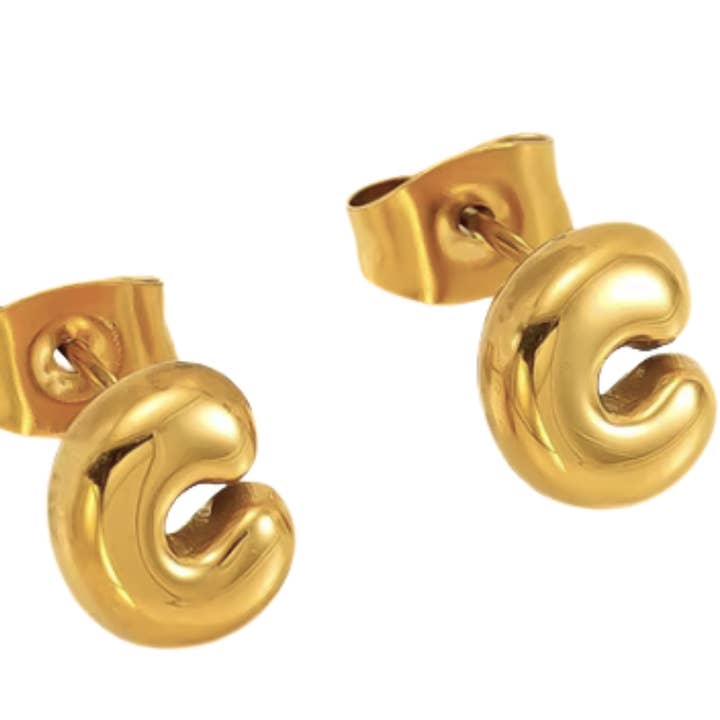 Gelbgold Bubble Letter Mini Ohrstecker mit Buchstaben aus 18K Goldstahl für den Großhandel auf Faire4