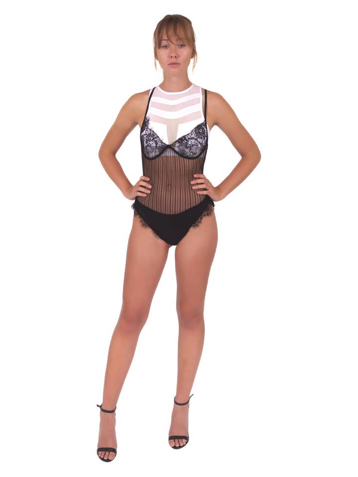 Hythe Lace Lingerie Bodysuit - Zwart voor wholesale door Lenawee Moda