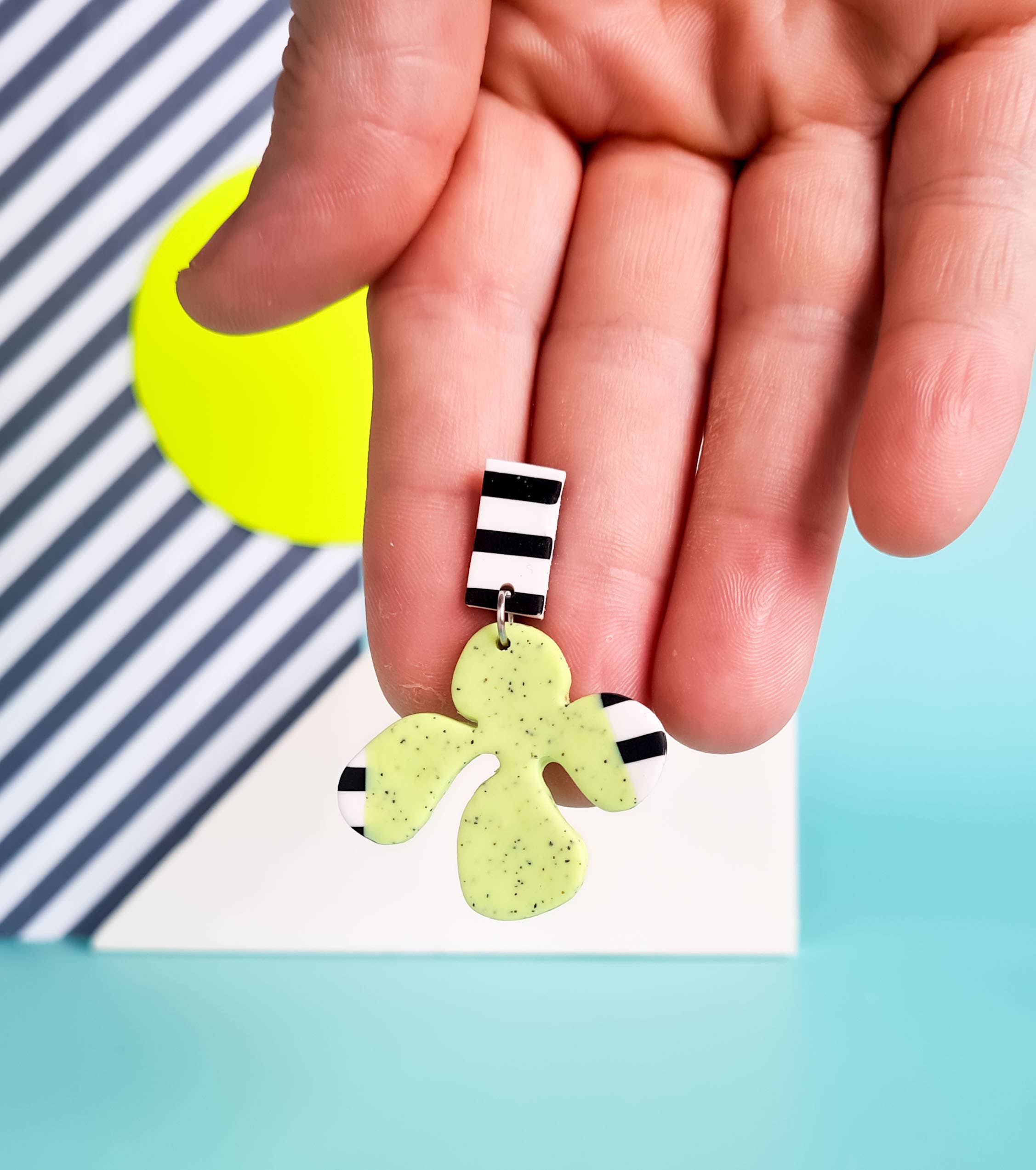 Mono - Wholesale Dangle Earrings - neon yellow and mint handmade polymer clay earrings21