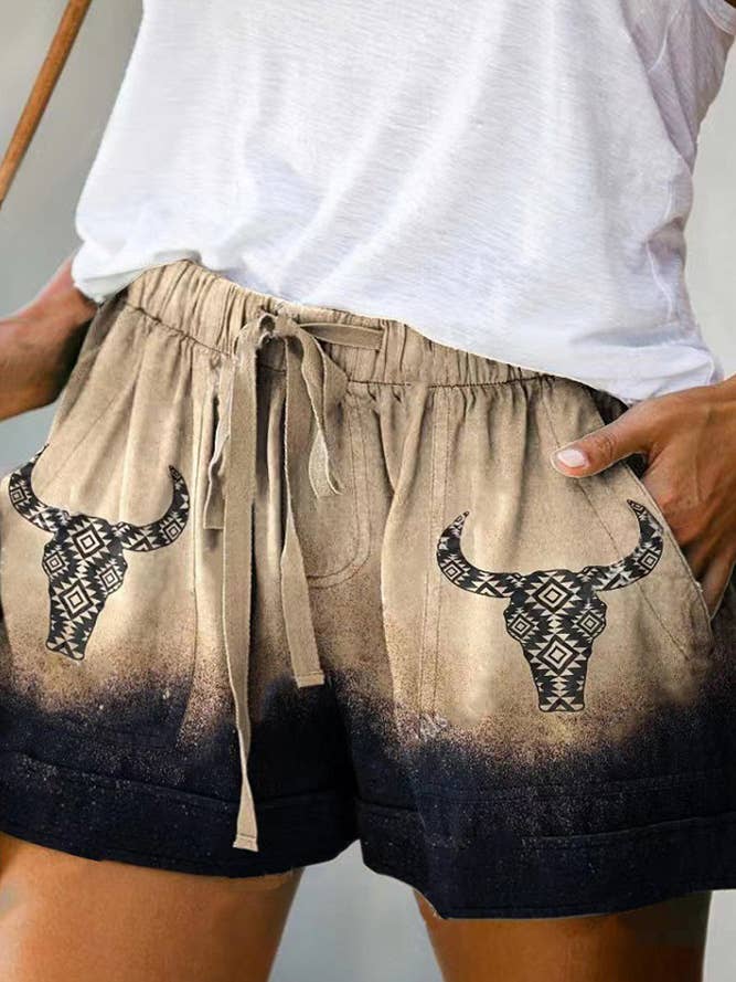 UNISHE - Wholesale Shorts - Women's - Western Aztec Print Drawstring Shorts - Size Chart Available