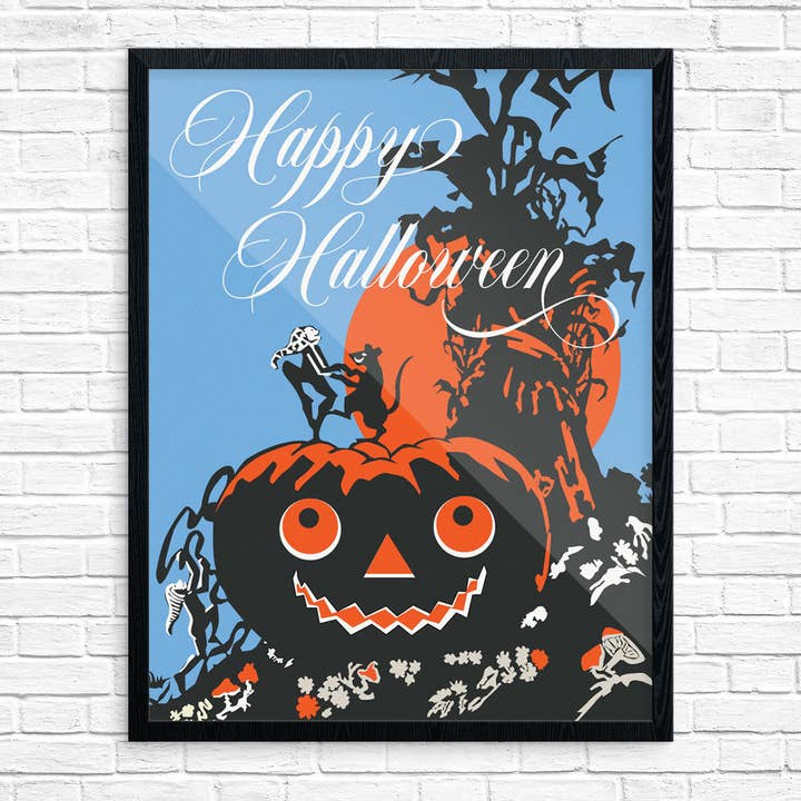 11" x 14 Happy Halloween Pumpkin & Dancing Mouse Print for wholesale by Fridgedoor