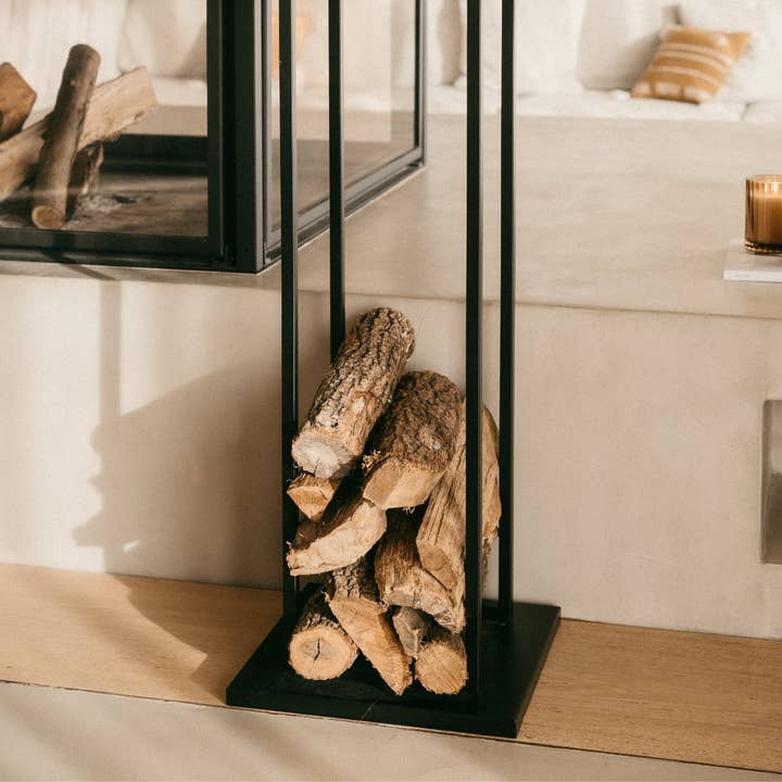 Andrea House - Wholesale Fireplace Screen - Industrial black metal log holder 115cm3