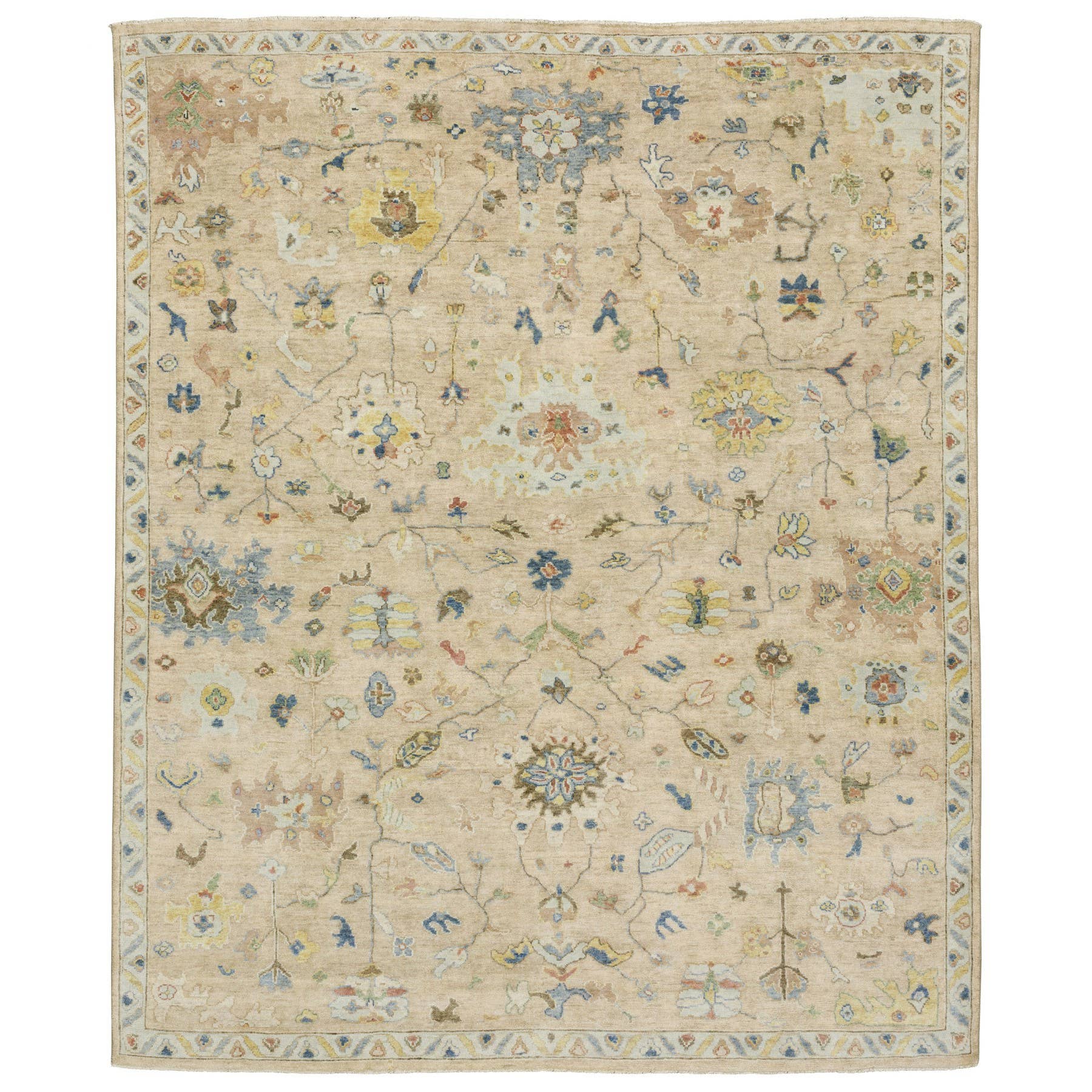 HomeRoots - Wholesale Area Rug - 2' X 3' Beige Blue And Yellow Wool Oriental Hand Knotted Area Rug With Fringe0