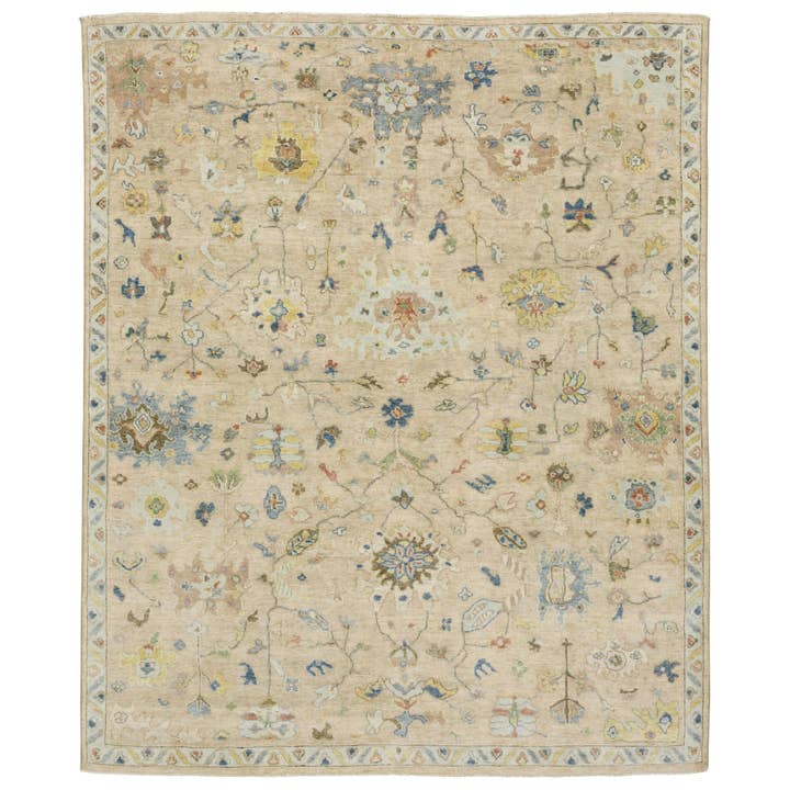HomeRoots - Wholesale Area Rug - 2' X 3' Beige Blue And Yellow Wool Oriental Hand Knotted Area Rug With Fringe
