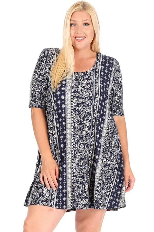 VIBE Apparel Co – wholesale Klänning - Dam – Plus Aztec Borstad Swing Klänning2