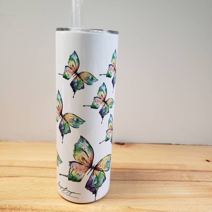 Butterfly Pattern Stainless Steel Tumbler for wholesale by Angie Bryan Creations