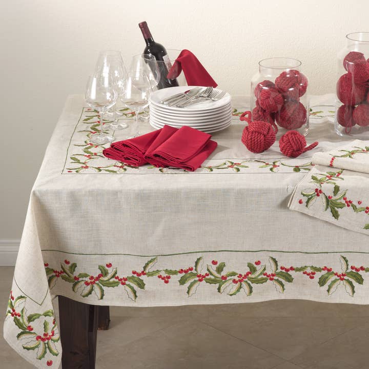 Embroidered Holly Design Runner for wholesale by Saro Lifestyle