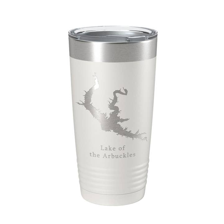 Lake of the Arbuckles Map Tumbler Rejsekrus Isoleret lasergraveret kaffekop Oklahoma 20 oz for engroshandel hos CarveBright