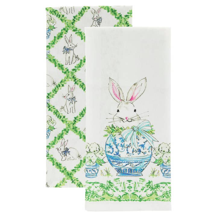 Boxwood Bunny Cotton Tea Towels Set of 2 Rosanne Beck for wholesale by Boston International