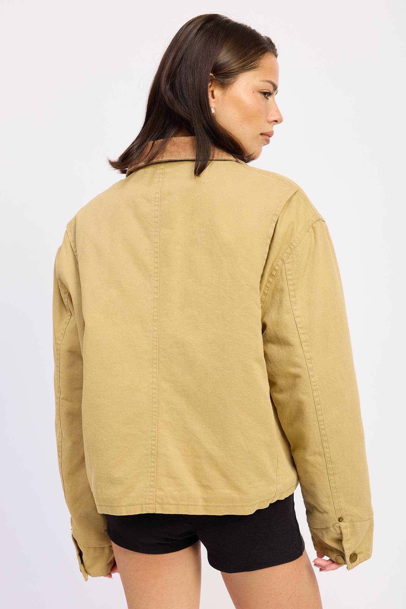 OLIVE KHAKI COMBO CHORE JACKET WITH POCKETS for wholesale on Faire10
