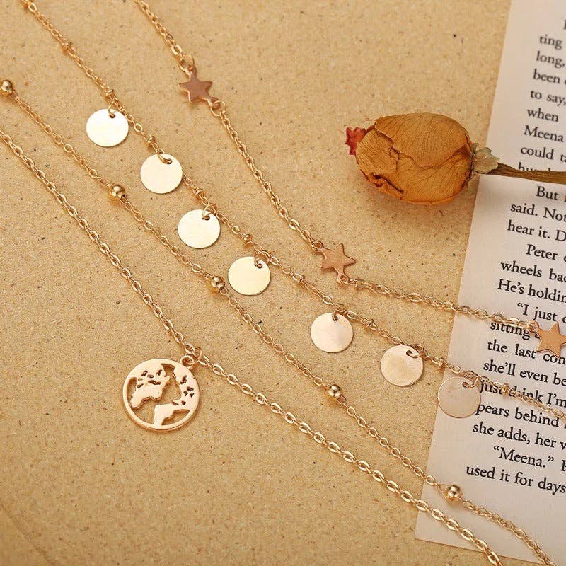 EAST INDIA IMPORTS - Vente Colliers à pendentif - Collier en or à étages avec pendentifs étoile et globe4