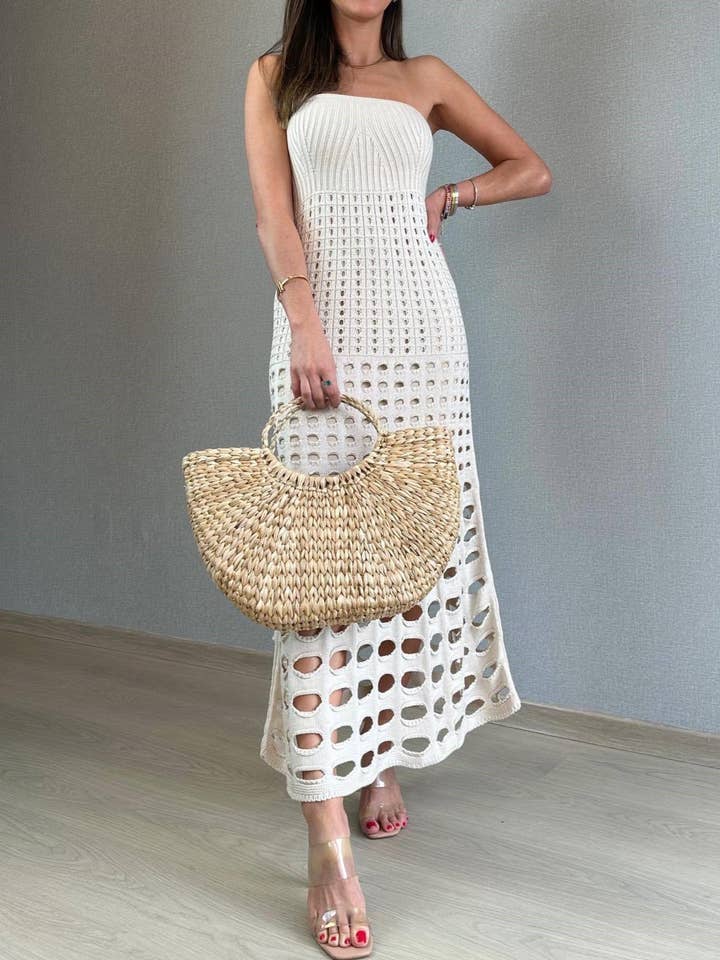 Chic Beach/Resort Strapless Crochet Maxi Dress for wholesale by Rosa Clothing