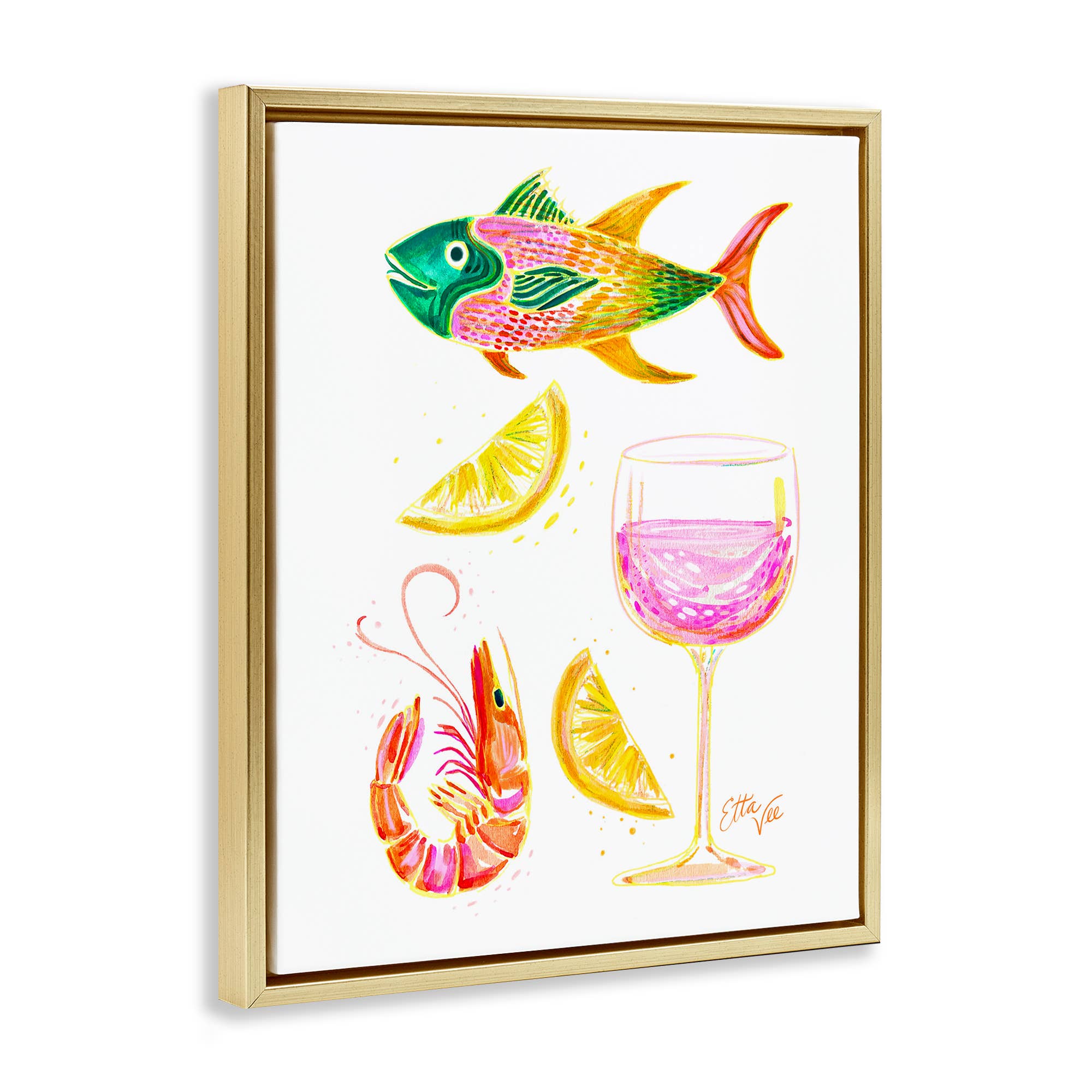 Stupell Industries - Vente Enseigne murale - Art mural encadré - Fruits de mer et vin d'été17