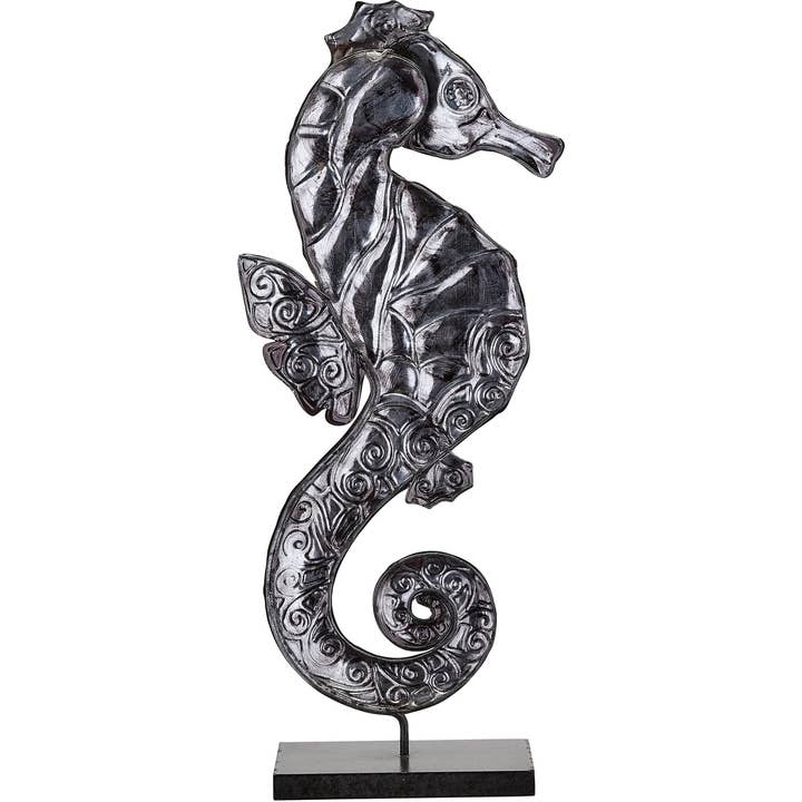 HS Seashells - Wholesale Decorative Figurine - White Elegance Seahorse Stand 7x15" - Metal & Capiz Art