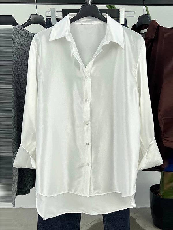 UZ Wholesale Store - Wholesale Button Down Shirt - Women's - Long Sleeves Loose Buttoned Shiny Solid Color Lapel Blouses&Shirts Tops12