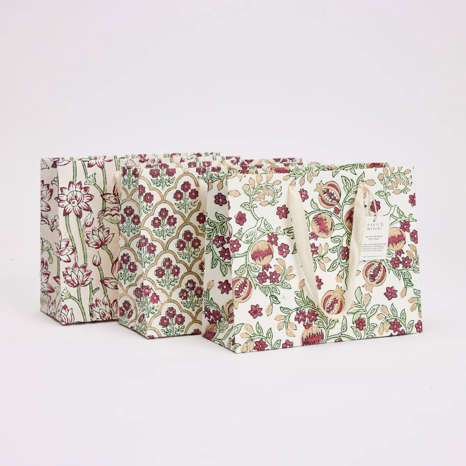 Paper Mirchi - Vente Pochette cadeau - Sacs Cadeaux Imprimés à la Main (Moyen) - Cerise0