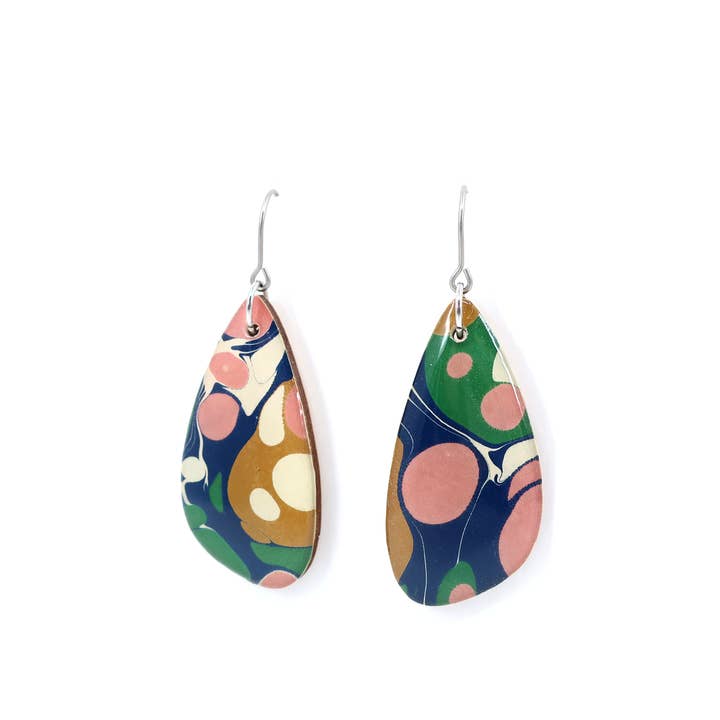 Navy and pink modern marble dangle earrings for wholesale by autumn + tree