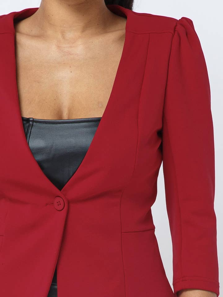 Royal DS – wholesale Blazer - Dam – Solid kavaj med puffärm och knäppning