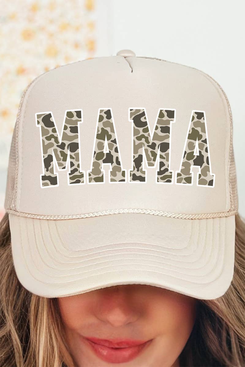 Wholesale Accessory Market - Wholesale Trucker Hat - Women's - White Mama Camo Otto Khaki Foam Front Trucker Hat