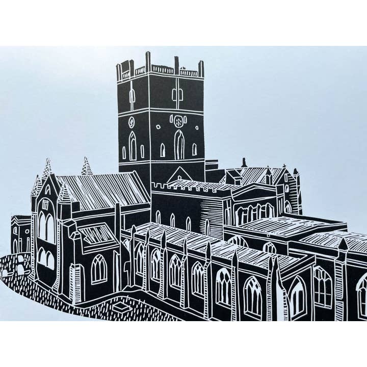 Georgina Doodles - Wholesale Art Print - St Davids Cathedral A4 Lino Print | Welsh Church Art Linocut2