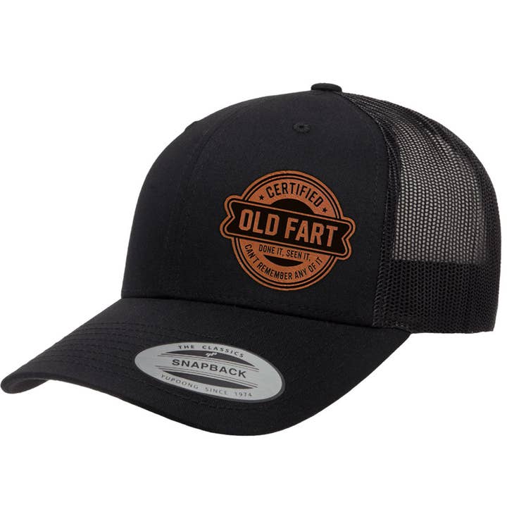 Certified Old Fart | Leather Patch Hat for wholesale by Pinetree Innovations