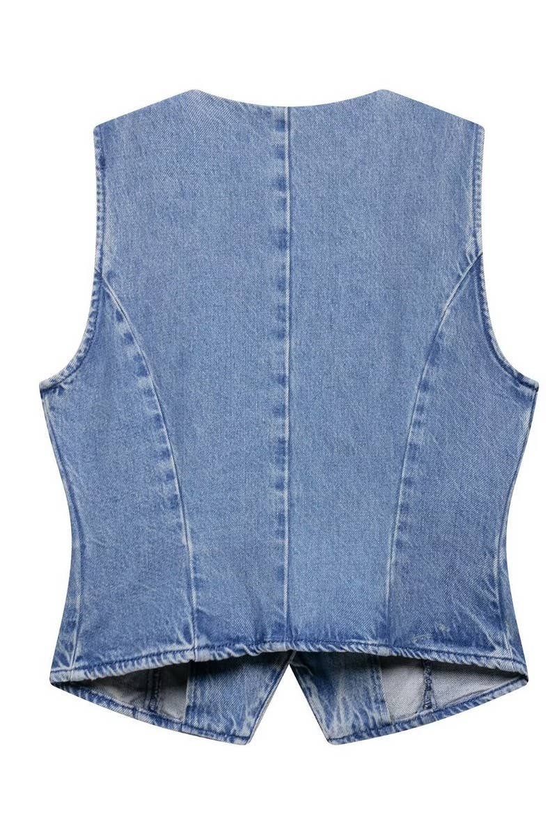 NINEXIS - Wholesale Top & Pant Set (NOT Loungewear) - Women's - CWSBSSL0145_FASHION DENIM VEST + STRAIGHT PANTS SET2