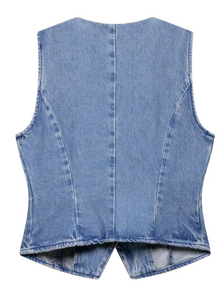 NINEXIS - Wholesale Top & Pant Set (NOT Loungewear) - Women's - CWSBSSL0145_FASHION DENIM VEST + STRAIGHT PANTS SET2