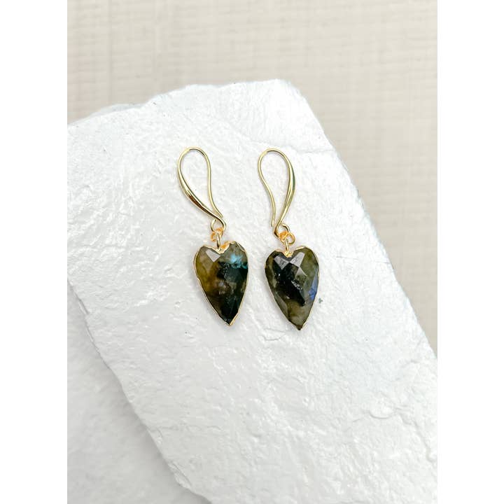 Roc Jewellery - Wholesale Dangle Earrings - Labradorite Heart Gold Plated Gemstone Crystal Earrings2