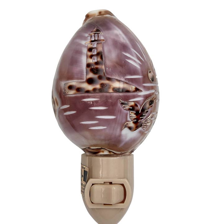 HS Seashells - Wholesale Night Light - Carved Cowrie Lighthouse Boxed LED Night Light3