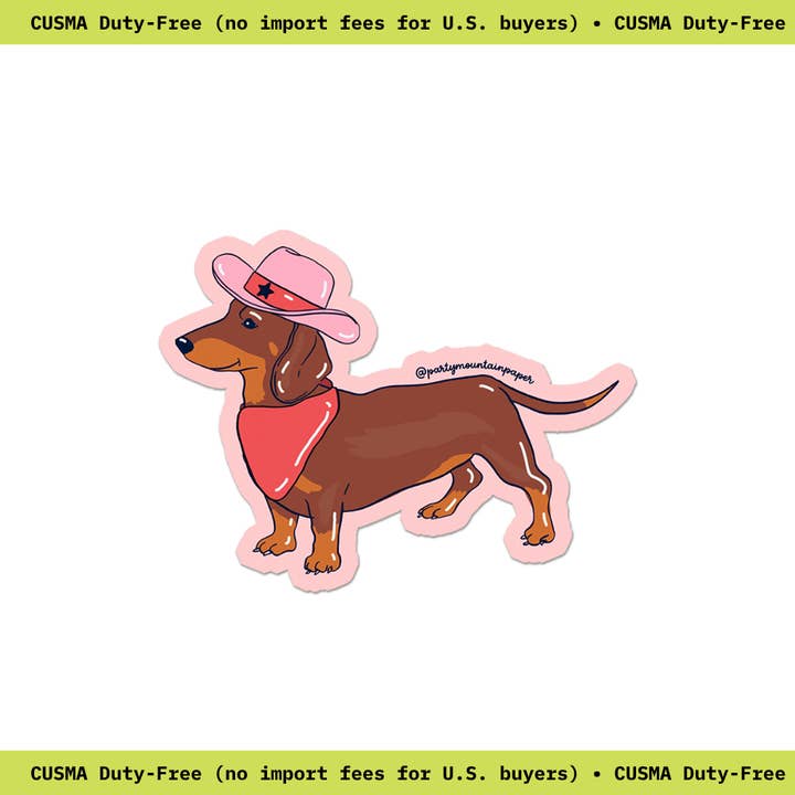 Adesivo da cowboy con cane Weenie per la vendita all'ingrosso da parte di Party Mountain Paper co.