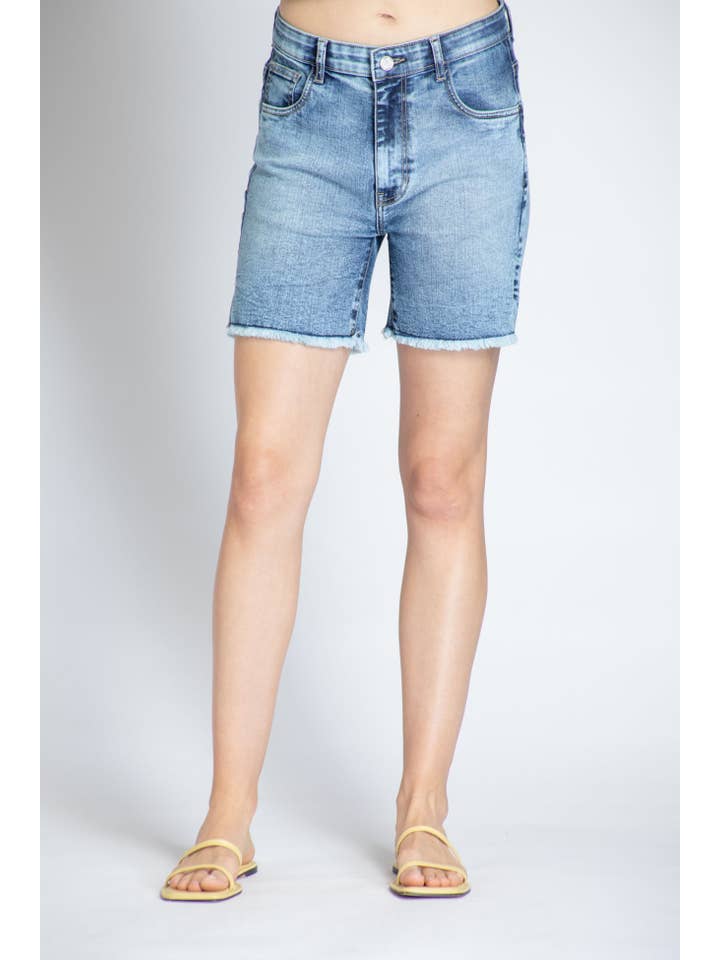 City Short WithFrayed Hem - Medium Indigo for wholesale on Faire