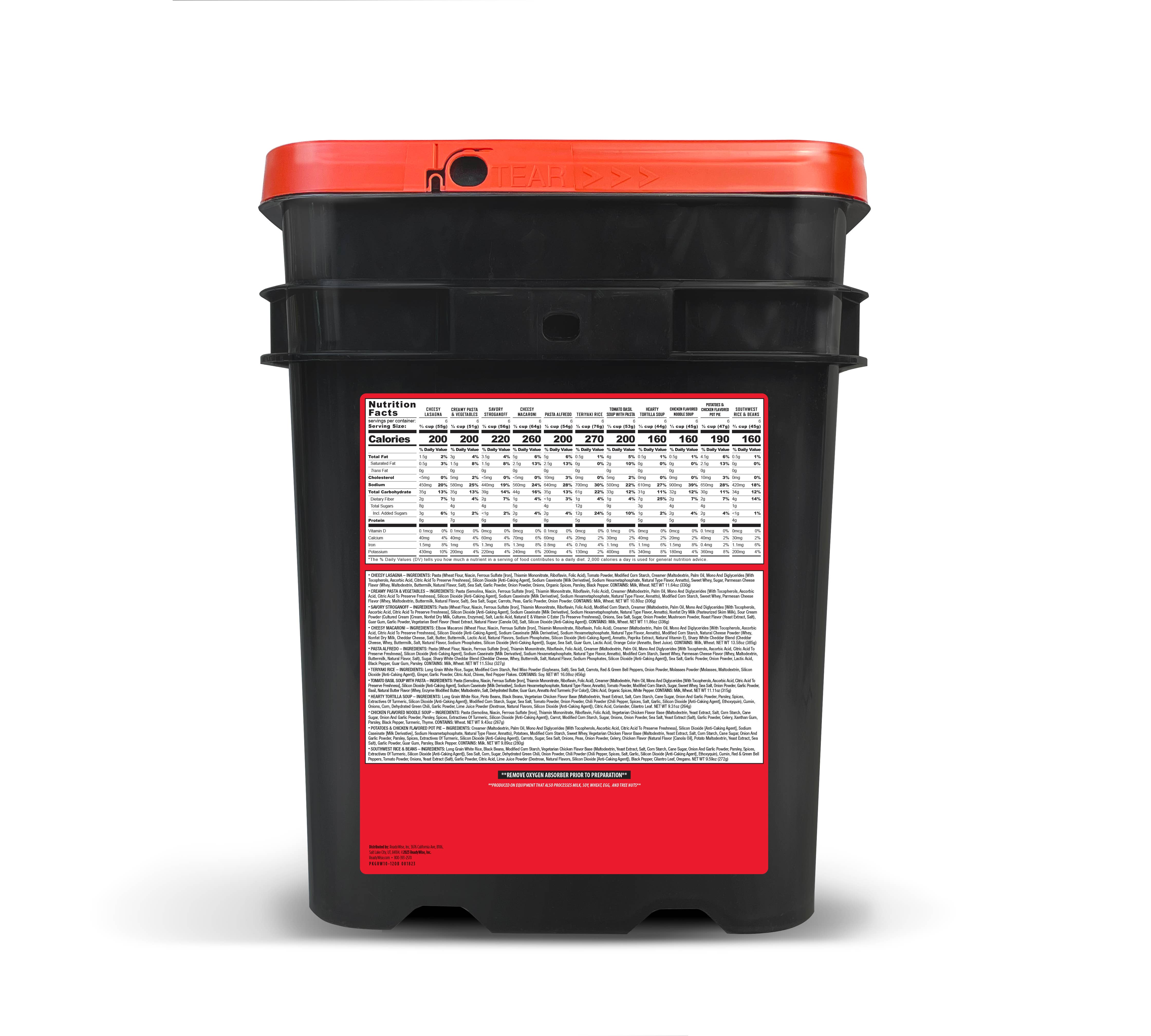 Ready Wise - Wholesale Pasta - 120 Serving Entrée Only Grab and Go Bucket RW10-1203