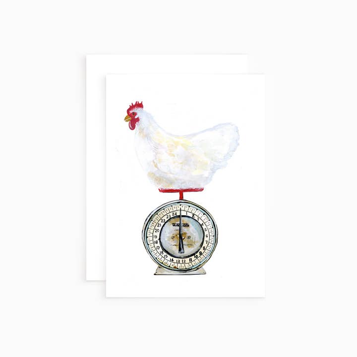 Chicken on Vintage Scale - Greeting Card - Notecard for wholesale by Teresa Sheeley Studios