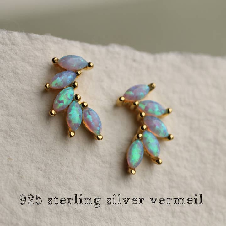 Silk Purse, Sow's Ear - Wholesale Stud/Post Earrings - Gold Vermeil Opal Wing Stud Earrings