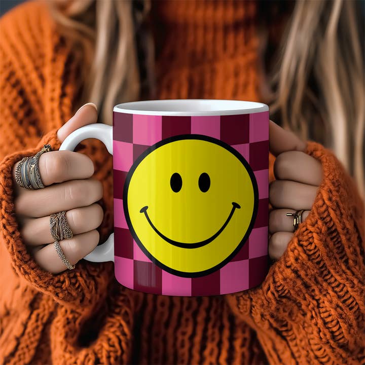 Love Frankie - Wholesale Coffee Mug - Checkmate Checkerboard Smiley Face Mugs - 6 Colours8